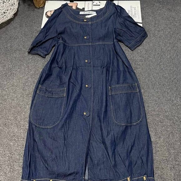 Dresses & Skirts - Button Front Denim Midi Dress with Pockets